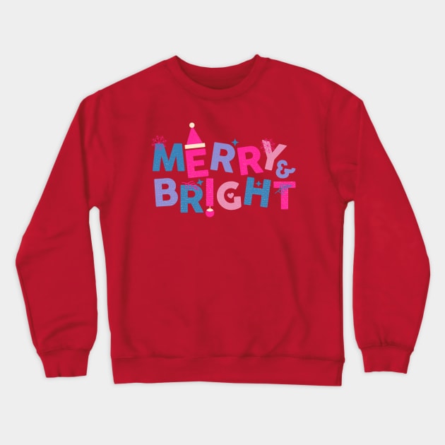 Merry and Bright Pink and Blue Christmas Crewneck Sweatshirt by Asilynn